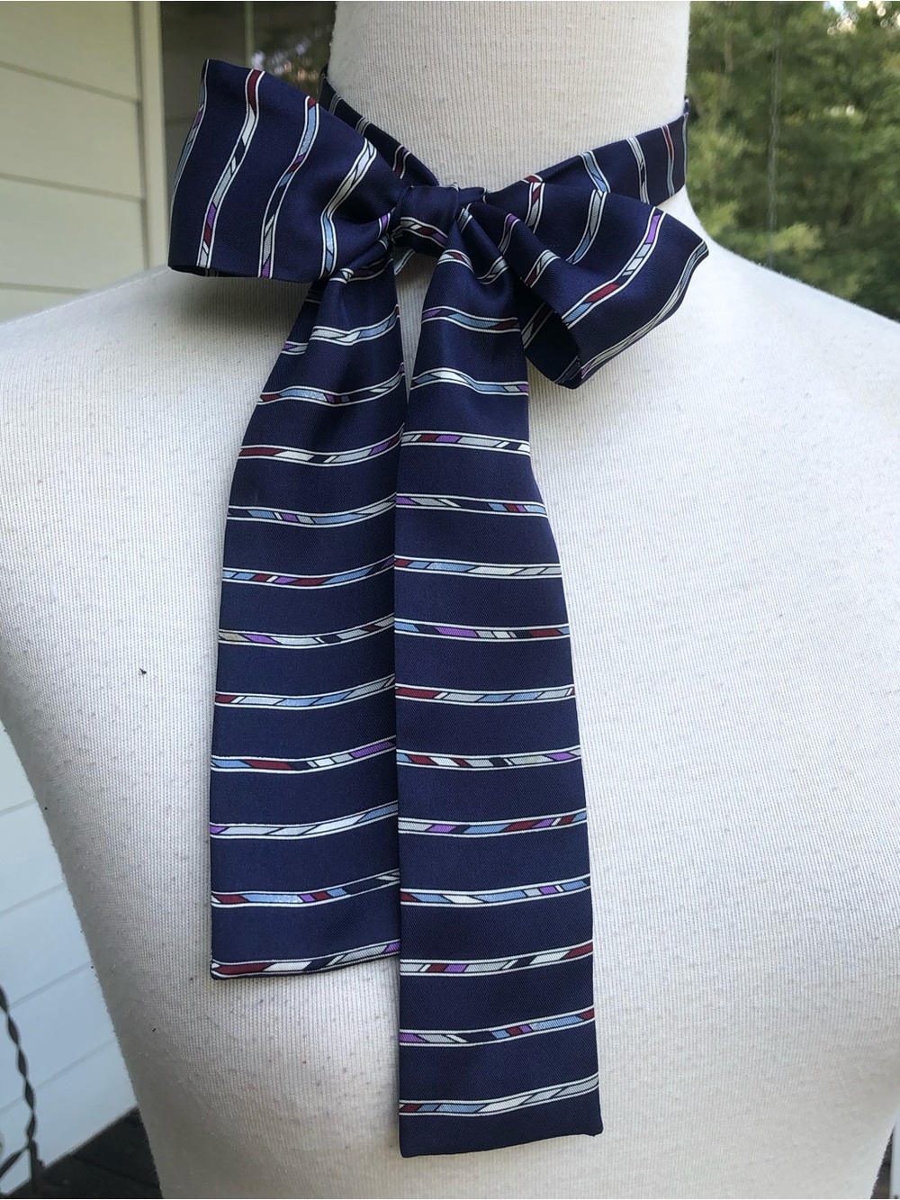 Vintage Symphony 100% Silk Skinny Bow Tie Scarf